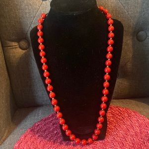 Tomato red beaded vintage necklace with gold detail